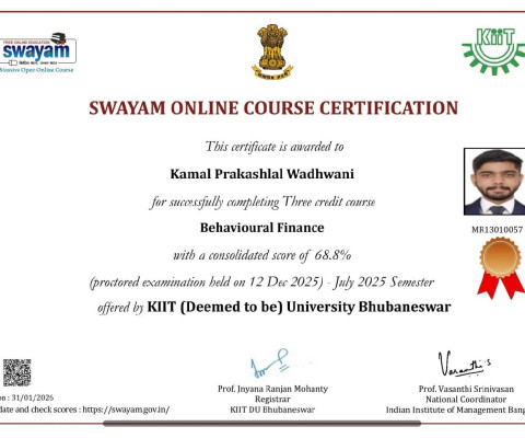  SWAYAM Online Certification on Behavioral Finance