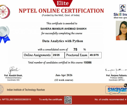 Sahera M. Shaikh (TY Comp) NPTEL- Data Analytics with python - Silver (April-2026)