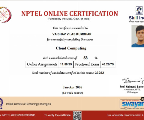 Vaibhav Kumbhar (TY Comp) NPTEL- Cloud Computing - (April-2026)