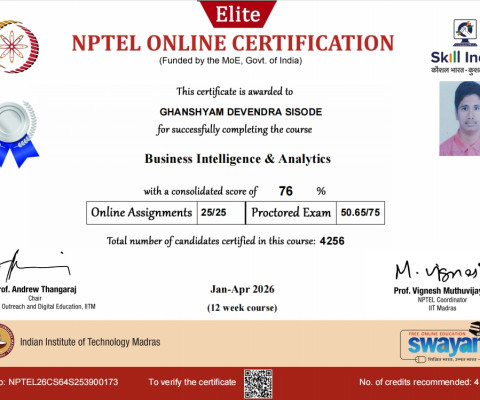 Ghanshyam Devendra Sisode (TY Comp) NPTEL- Business Intelligence & Analytics - Silver (April-2026)